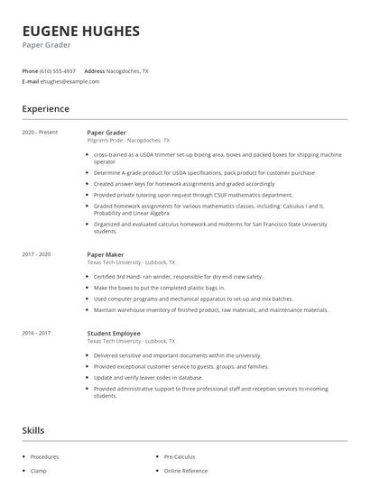 Paper Grader Resume