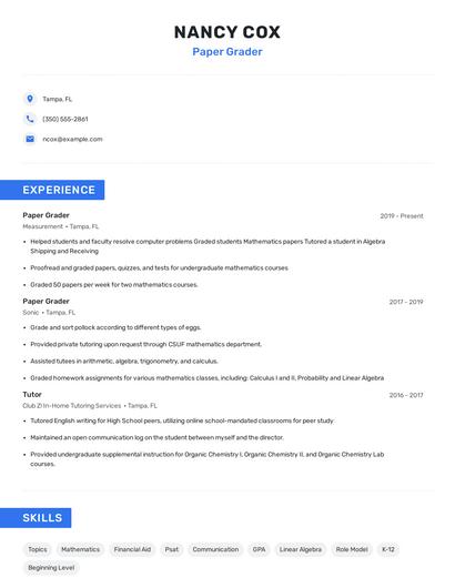 Paper Grader Resume