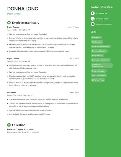 Paper Grader Resume