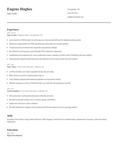 Paper Grader Resume