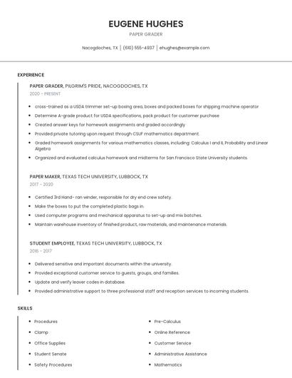 Paper Grader Resume