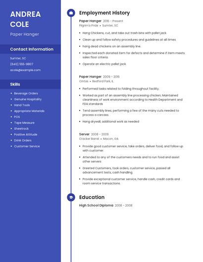 Paper Hanger Resume