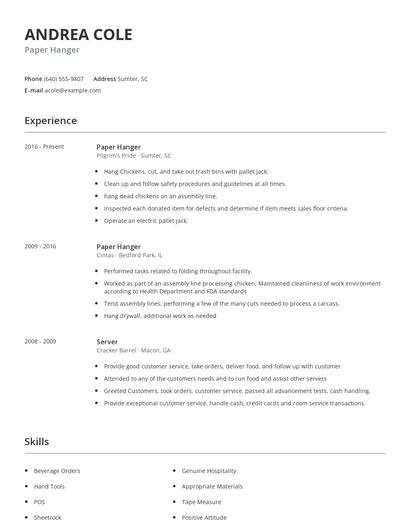 Paper Hanger Resume