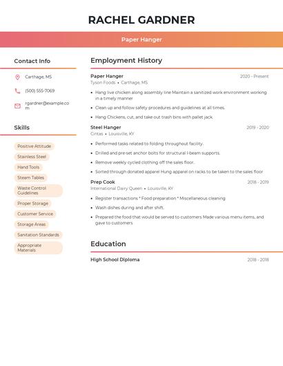 Paper Hanger Resume