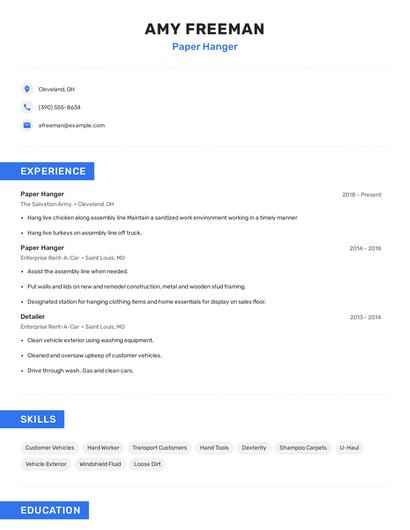 Paper Hanger Resume