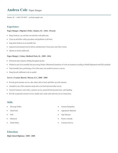 Paper Hanger Resume
