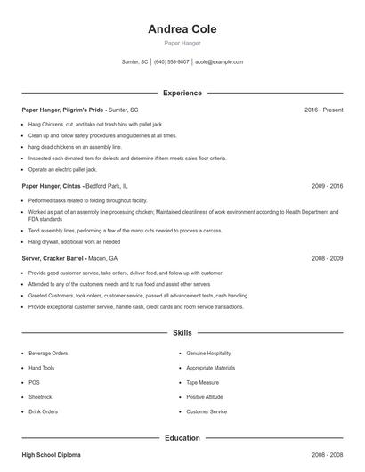 Paper Hanger Resume