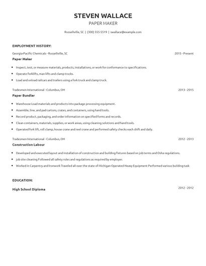 Paper Maker Resume