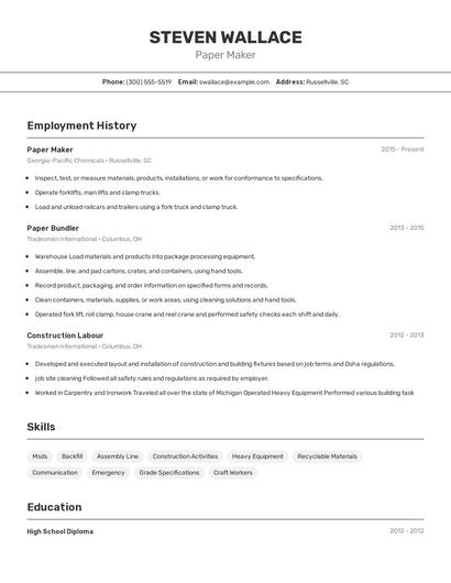 Paper Maker Resume