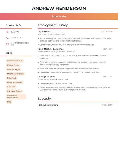 Paper Maker Resume