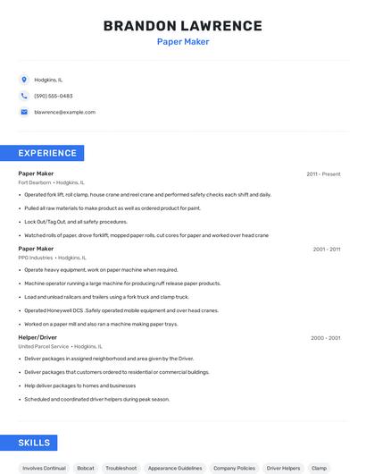 Paper Maker Resume