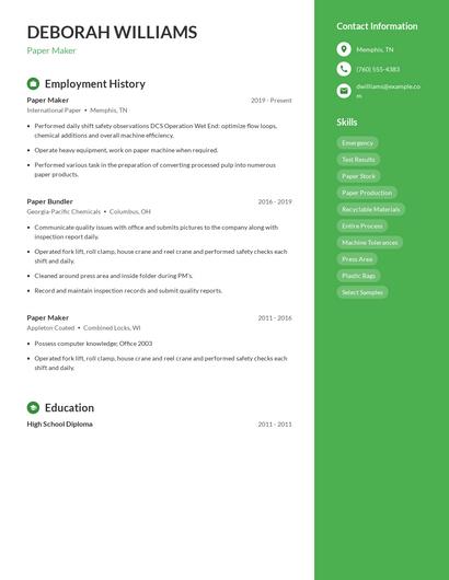 Paper Maker Resume