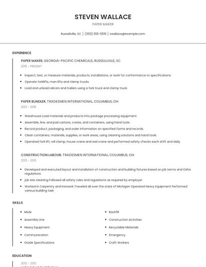 Paper Maker Resume