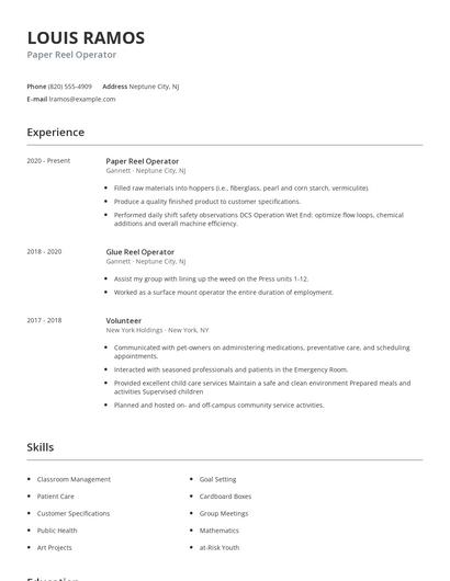Paper Reel Operator Resume