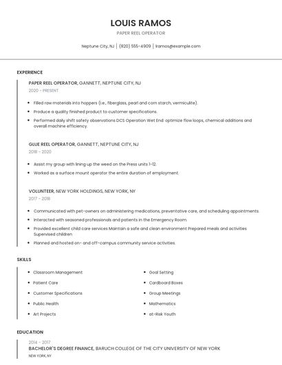 Paper Reel Operator Resume