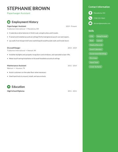 Paperhanger Assistant Resume