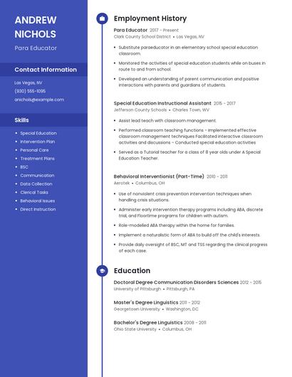 Para Educator Resume