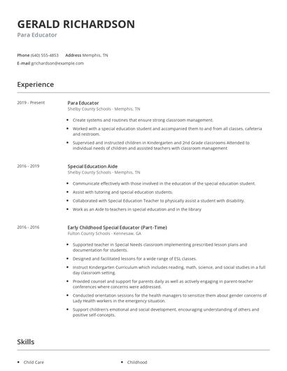 Para Educator Resume