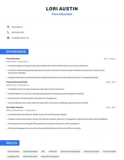 Para Educator Resume