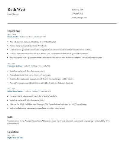 Para Educator Resume