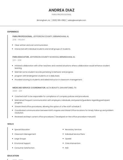 Para Professional Resume