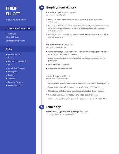 Parachute Packer Resume