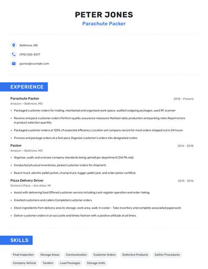 Parachute Packer Resume