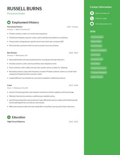 Parachute Packer Resume