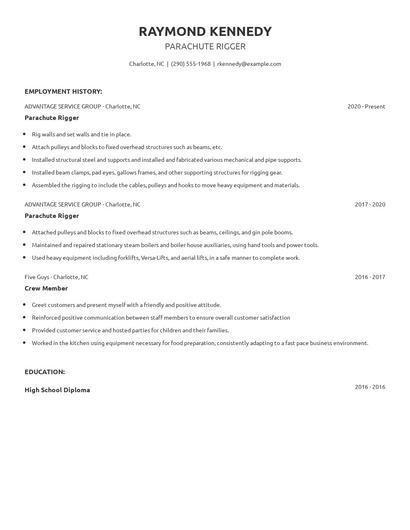 Parachute Rigger Resume