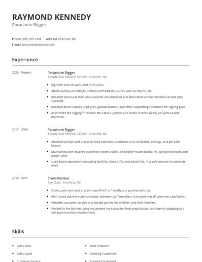 Parachute Rigger Resume