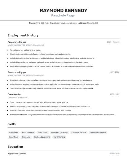 Parachute Rigger Resume