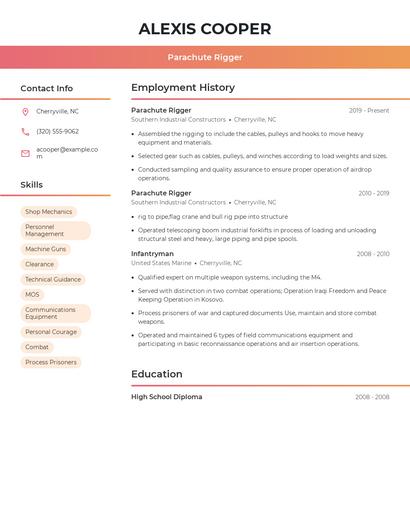 Parachute Rigger Resume