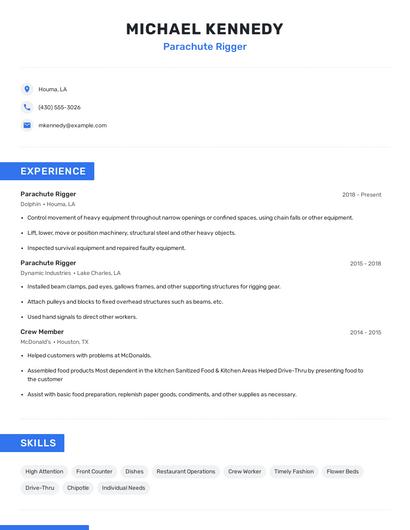 Parachute Rigger Resume