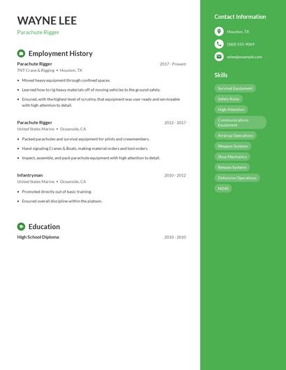 Parachute Rigger Resume