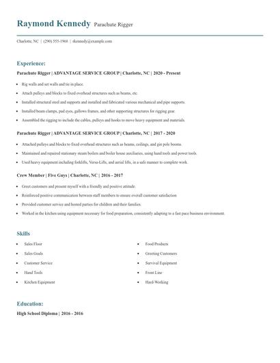 Parachute Rigger Resume