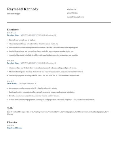 Parachute Rigger Resume