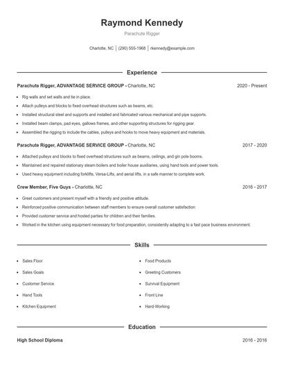 Parachute Rigger Resume