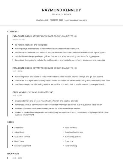 Parachute Rigger Resume