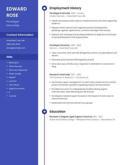 Paralegal Internship Resume