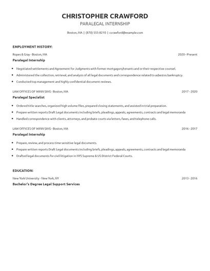 Paralegal Internship Resume