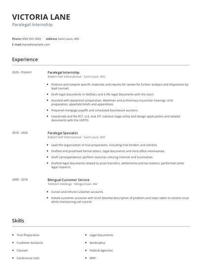 Paralegal Internship Resume