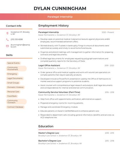 Paralegal Internship Resume