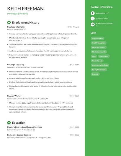 Paralegal Internship Resume