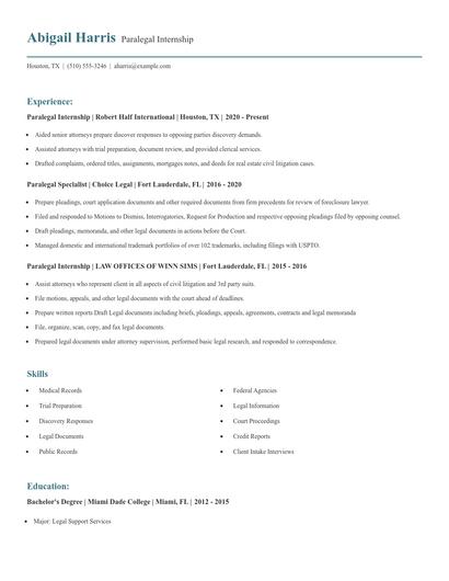 Paralegal Internship Resume