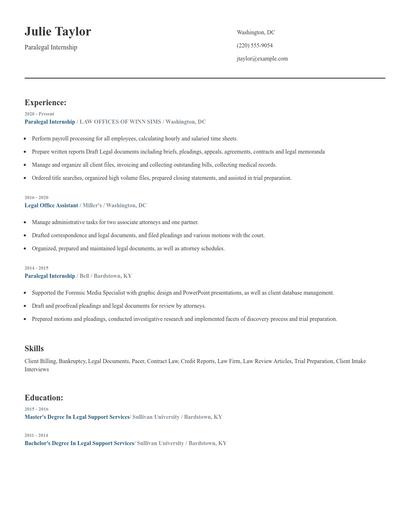 Paralegal Internship Resume