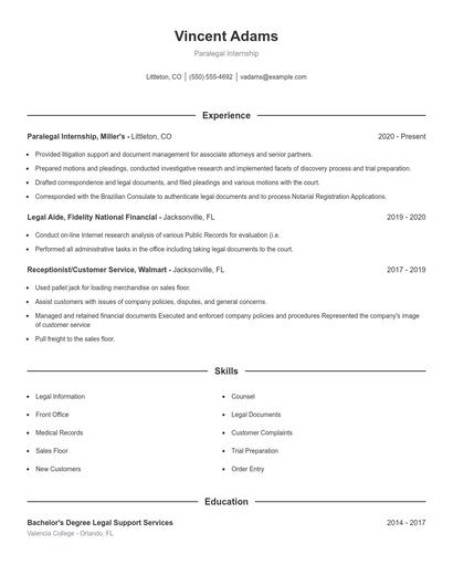 Paralegal Internship Resume