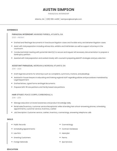 Paralegal Internship Resume
