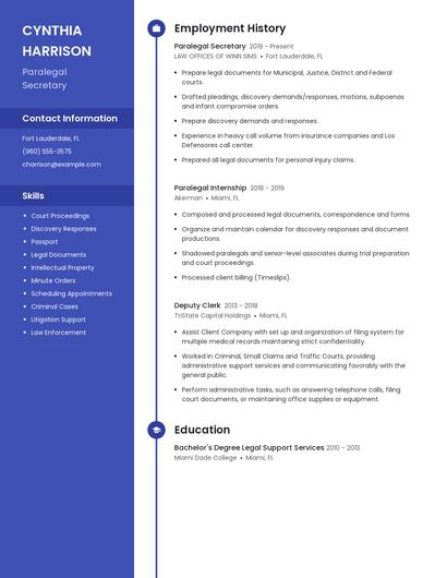 Paralegal Secretary Resume