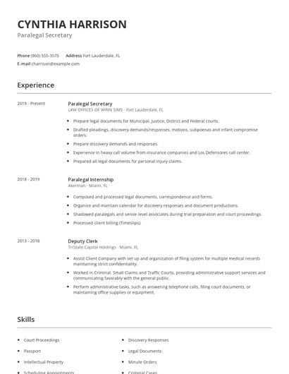 Paralegal Secretary Resume