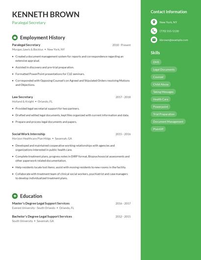 Paralegal Secretary Resume
